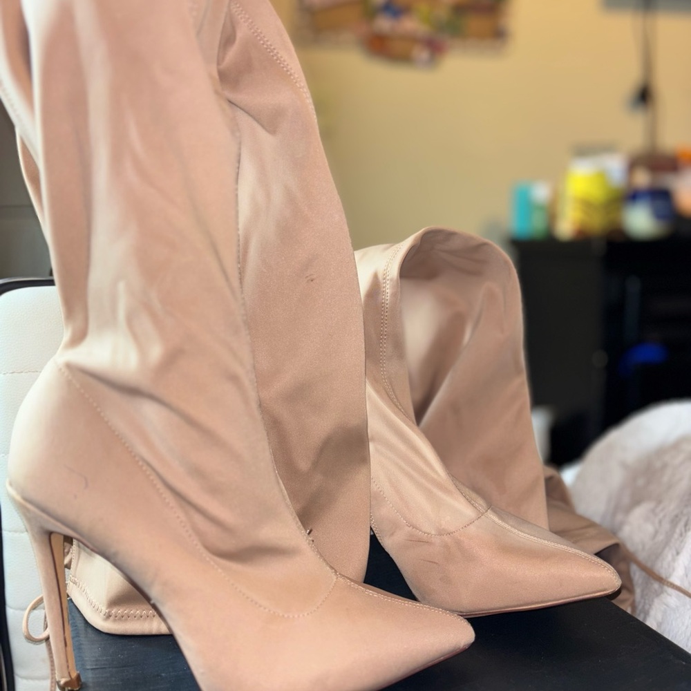 Chic Nude Heeled Boots for Women